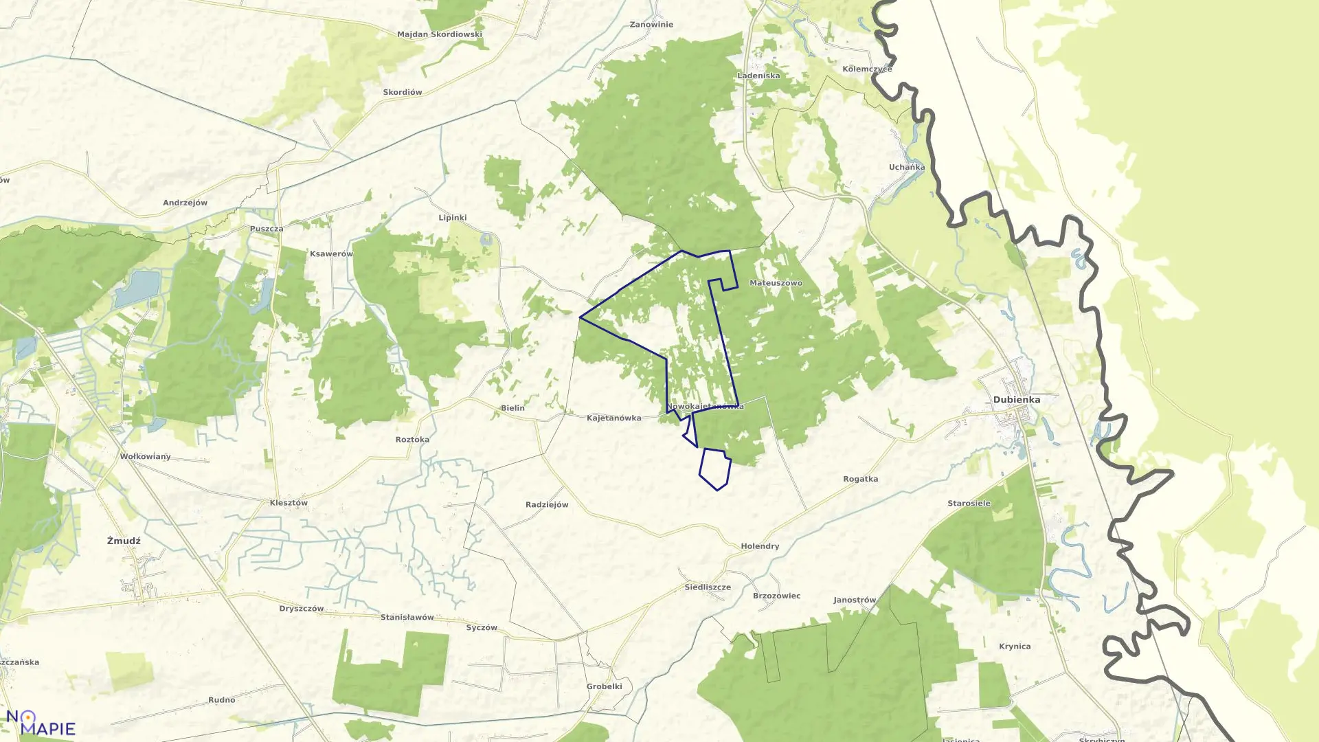 Mapa obrębu NOWOKAJETANÓWKA w gminie Dubienka