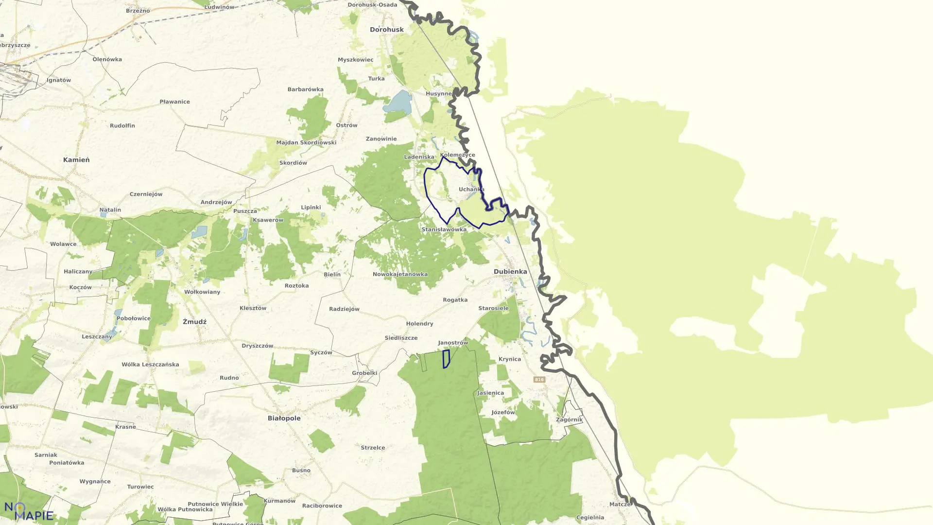 Mapa obrębu UCHAŃKA w gminie Dubienka